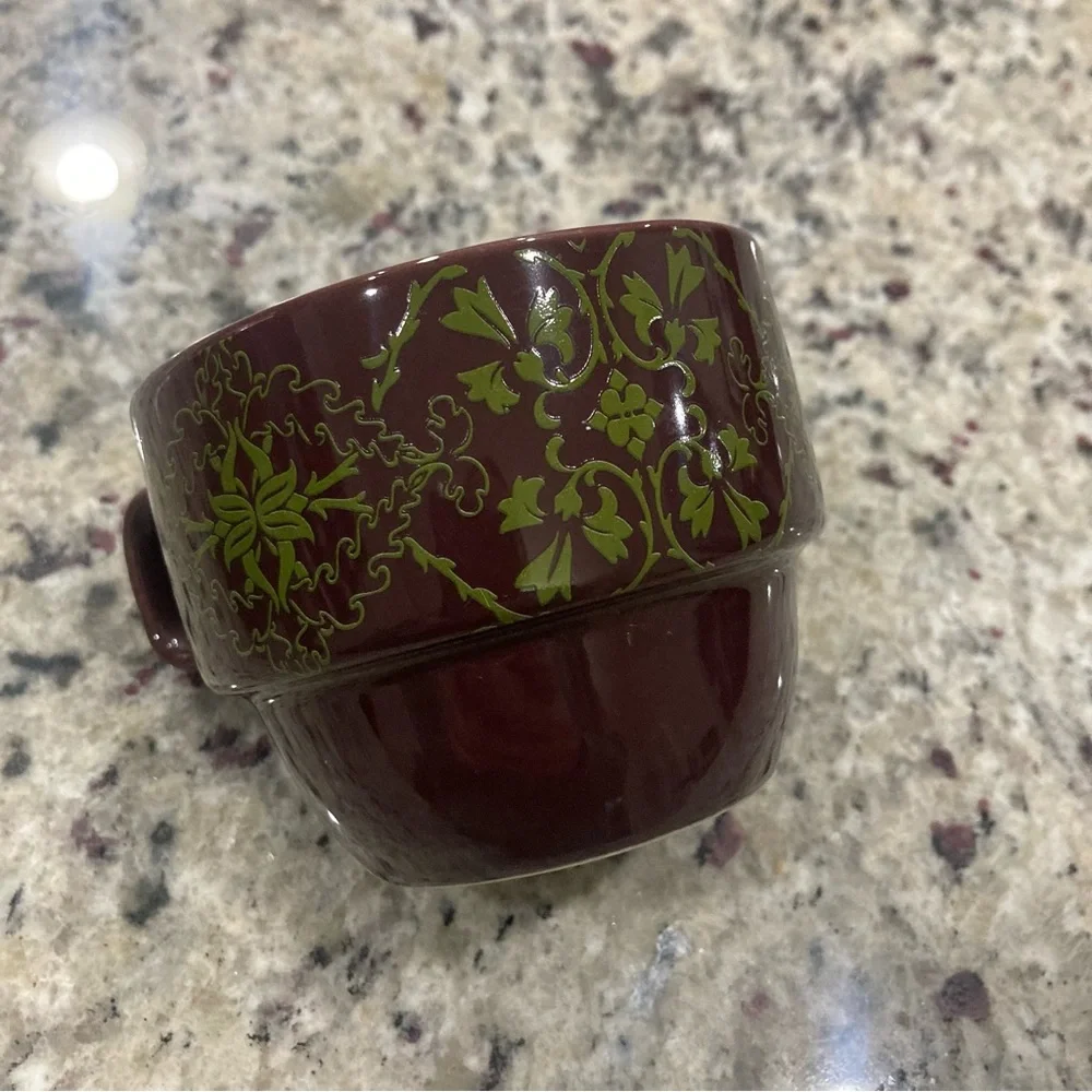 World Market Set of 6 coffee cups with metal holder **1 glued back* Holder Rustd - Picture 6 of 16